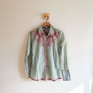 Johnny Was 3J Workshop Embroidered Dotty Blouse Size XS